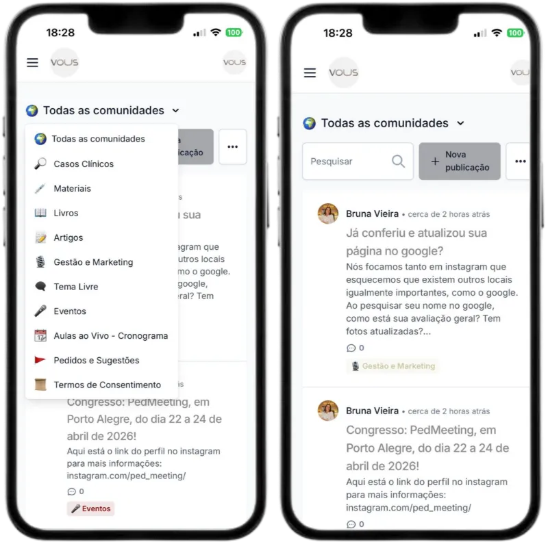 Comunidade exclusiva de alunos da VOUS no celular